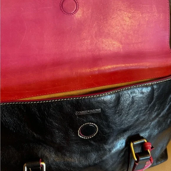 Black Leather Dooney and Bourke Women's Bag with bright pink Heart Accents - Picture 7 of 10